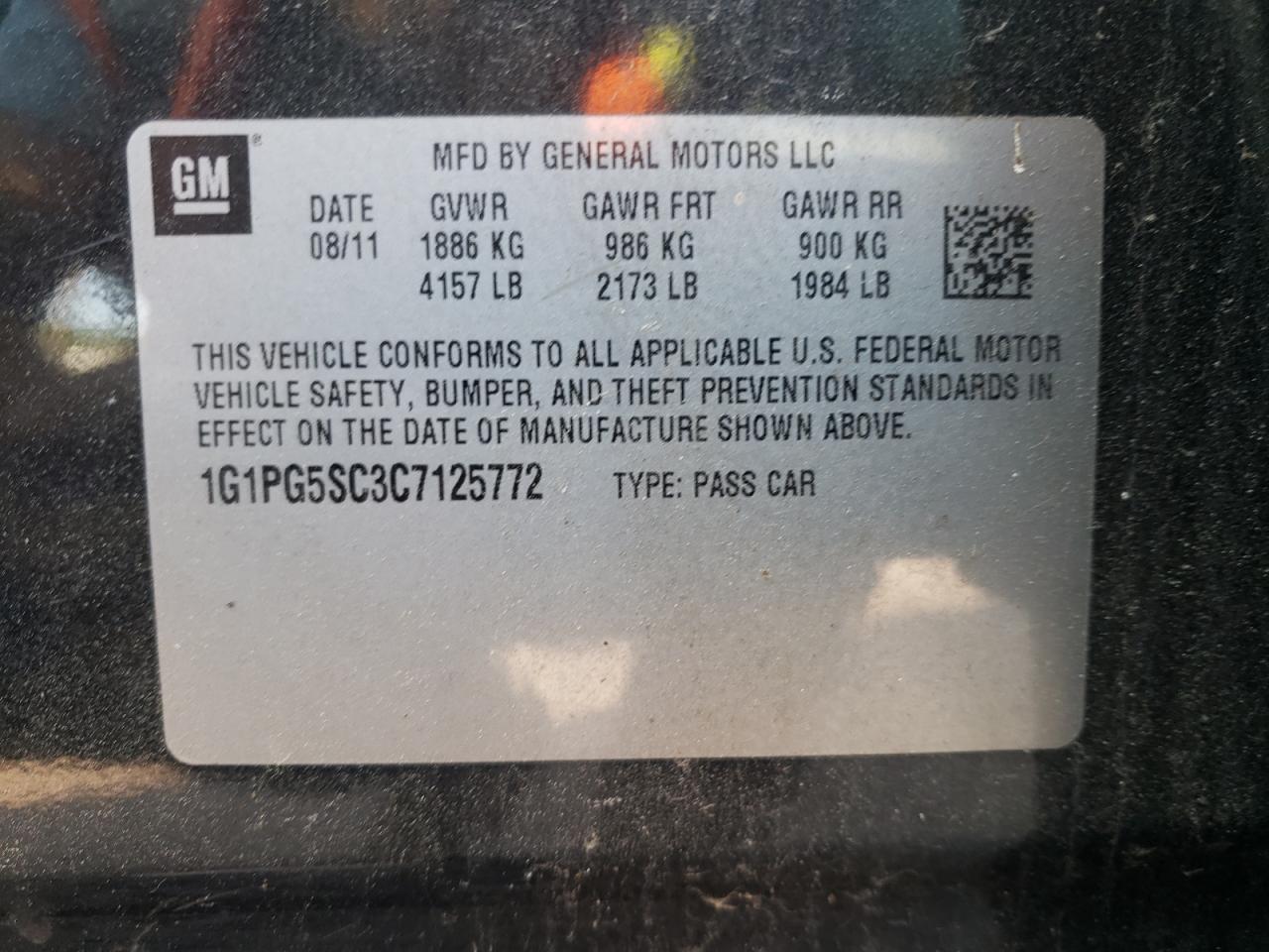 1G1PG5SC3C7125772 2012 Chevrolet Cruze Lt