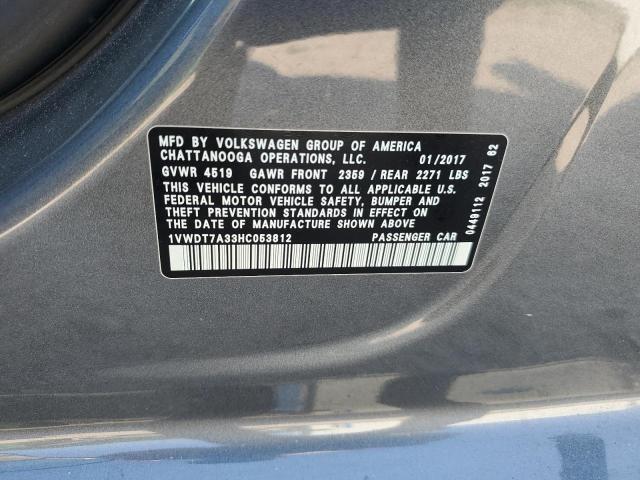 2017 Volkswagen Passat R-Line VIN: 1VWDT7A33HC053812 Lot: 58238844