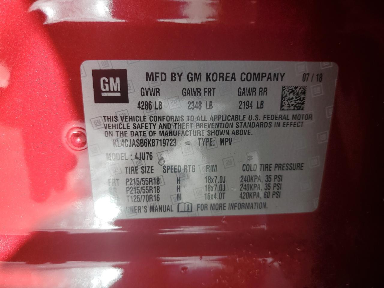 KL4CJASB6KB719723 2019 Buick Encore Preferred