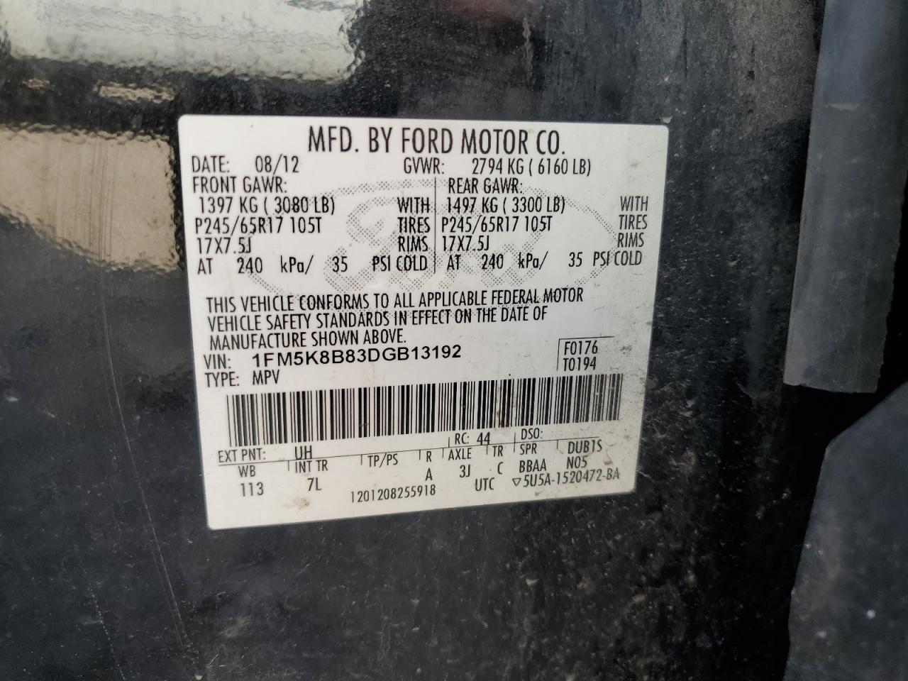 1FM5K8B83DGB13192 2013 Ford Explorer