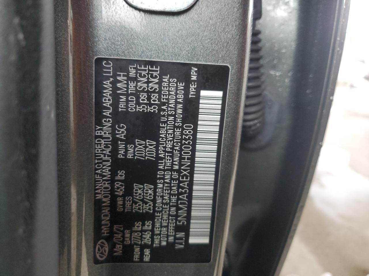 5NMJA3AEXNH003380 2022 Hyundai Tucson Se