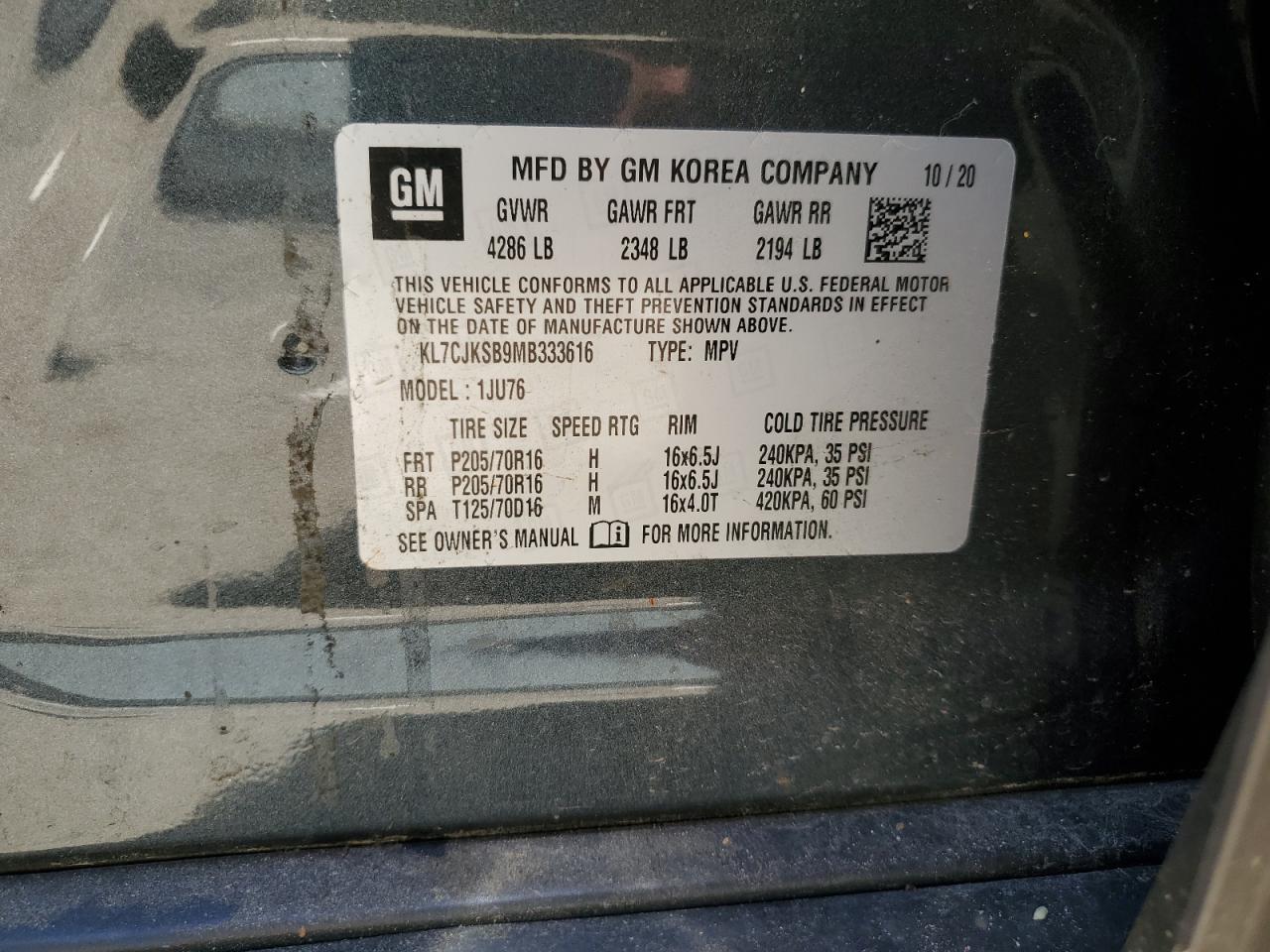 KL7CJKSB9MB333616 2021 Chevrolet Trax Ls