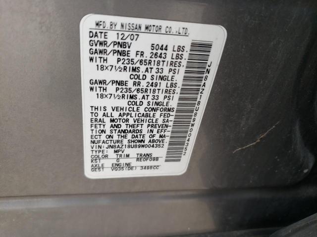 2009 Nissan Murano S VIN: JN8AZ18U89W004352 Lot: 57698584