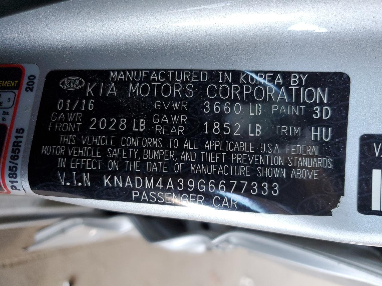 KNADM4A39G6677333 2016 Kia Rio Lx