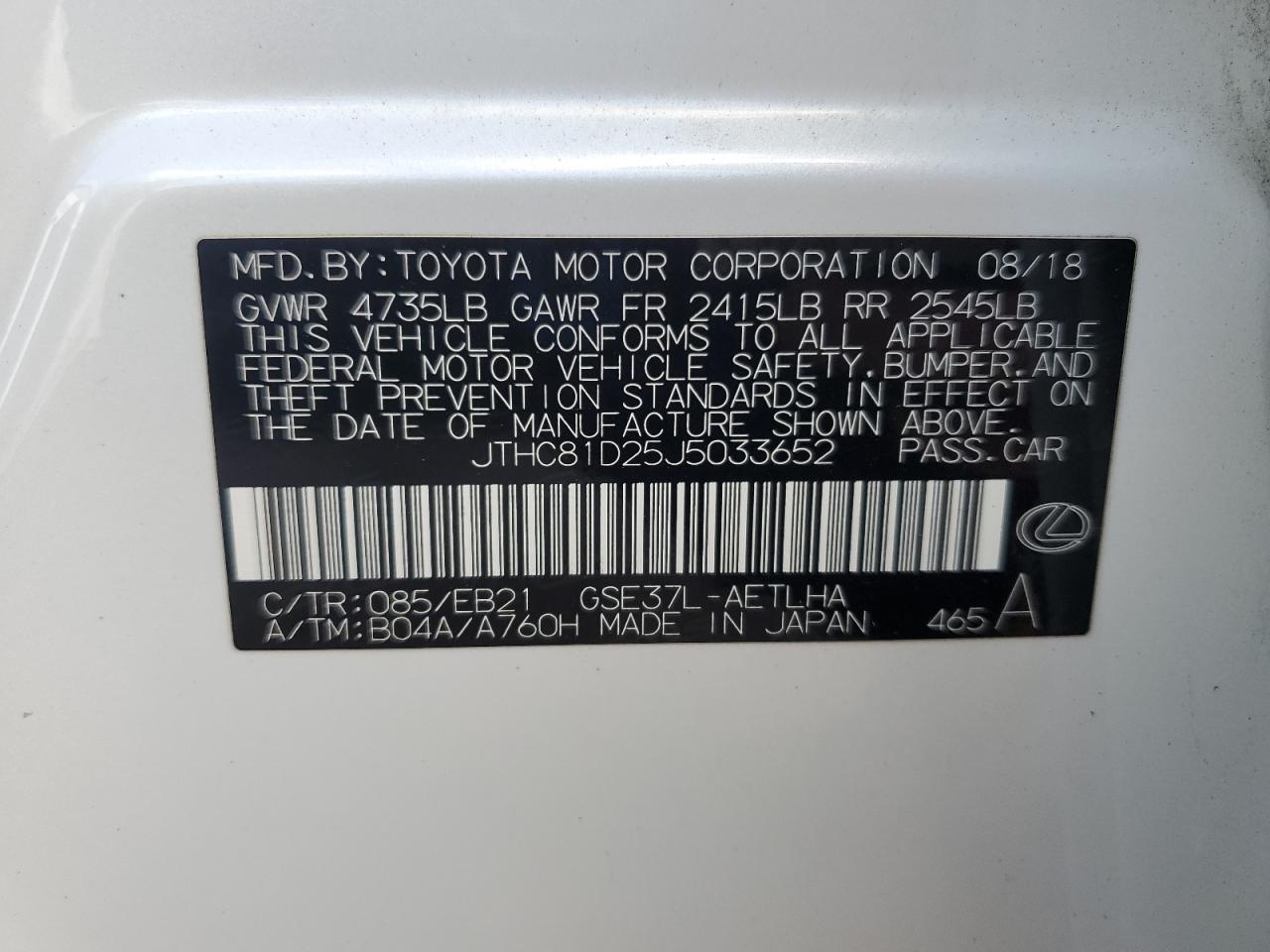 JTHC81D25J5033652 2018 Lexus Is 300