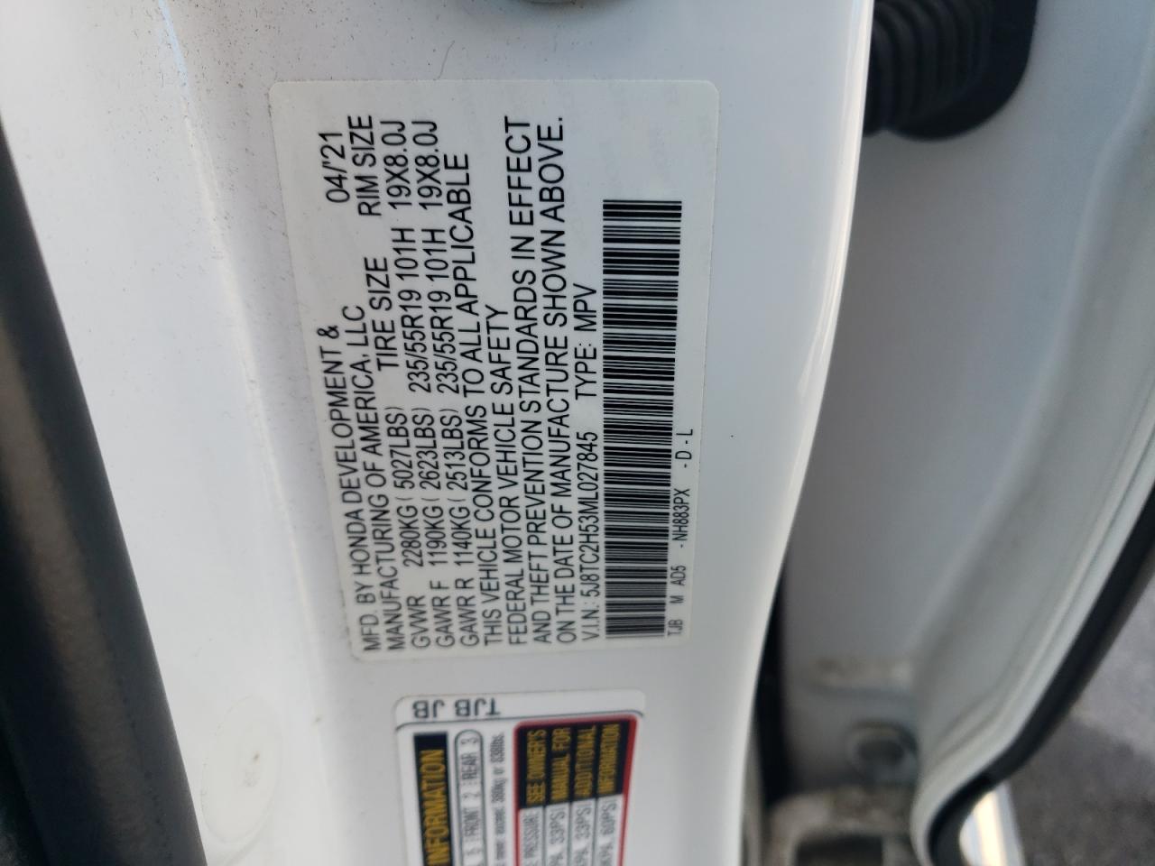 5J8TC2H53ML027845 2021 Acura Rdx Technology