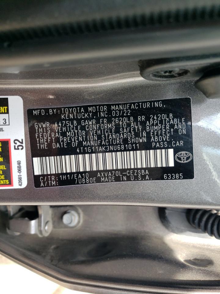 4T1G11AK3NU681011 2022 Toyota Camry Se