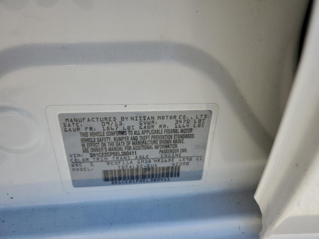 3N1CE2CP0EL380411 2014 Nissan Versa Note S