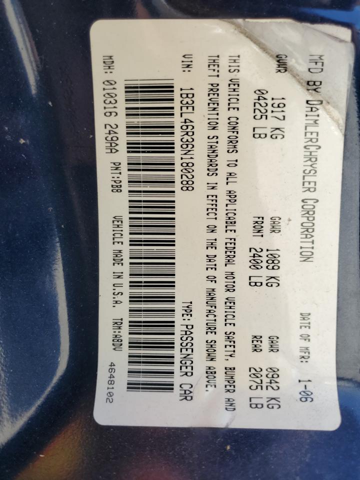 1B3EL46R36N180288 2006 Dodge Stratus Sxt