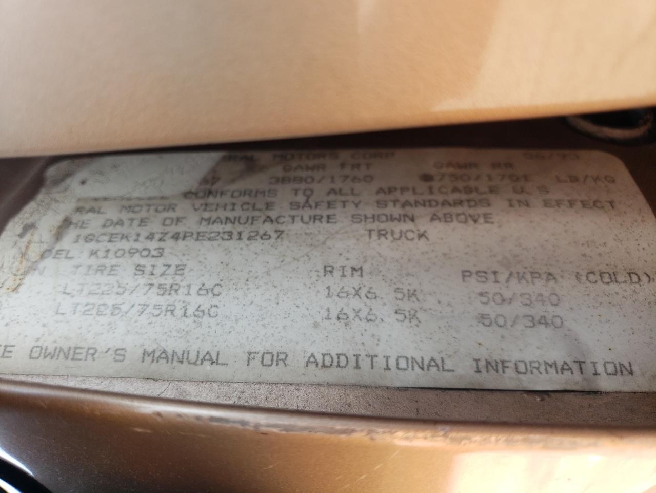 1GCEK14Z4PE231267 1993 Chevrolet Gmt-400 K1500