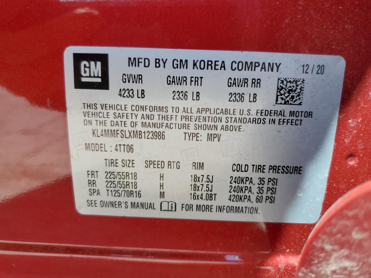 KL4MMFSLXMB123986 2021 Buick Encore Gx Essence