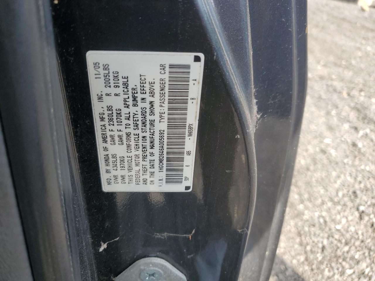 1HGCM82646A005692 2006 Honda Accord Ex