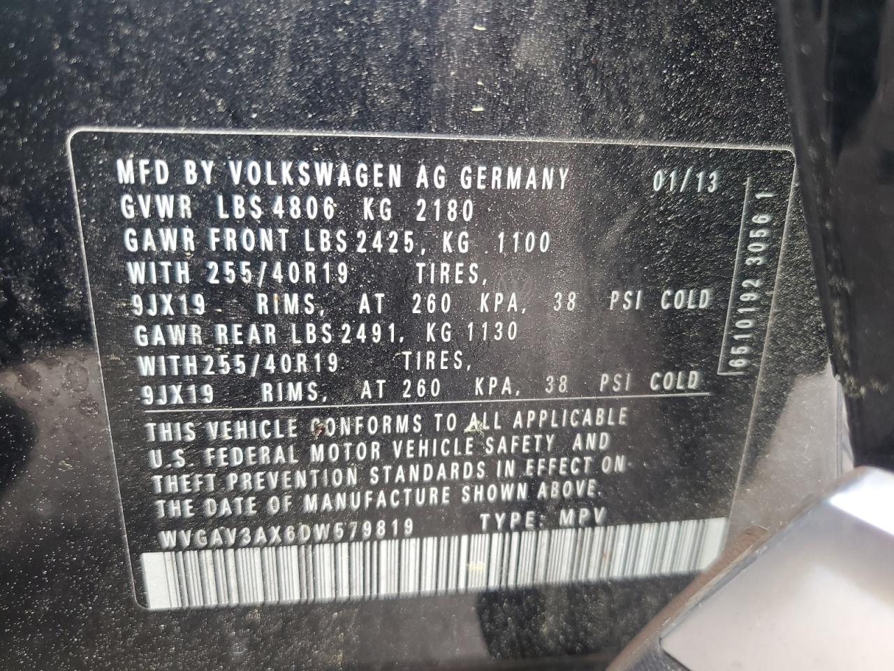 WVGAV3AX6DW579819 2013 Volkswagen Tiguan S