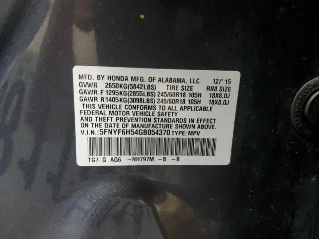 2016 Honda Pilot Exl VIN: 5FNYF6H54GB054370 Lot: 58113914