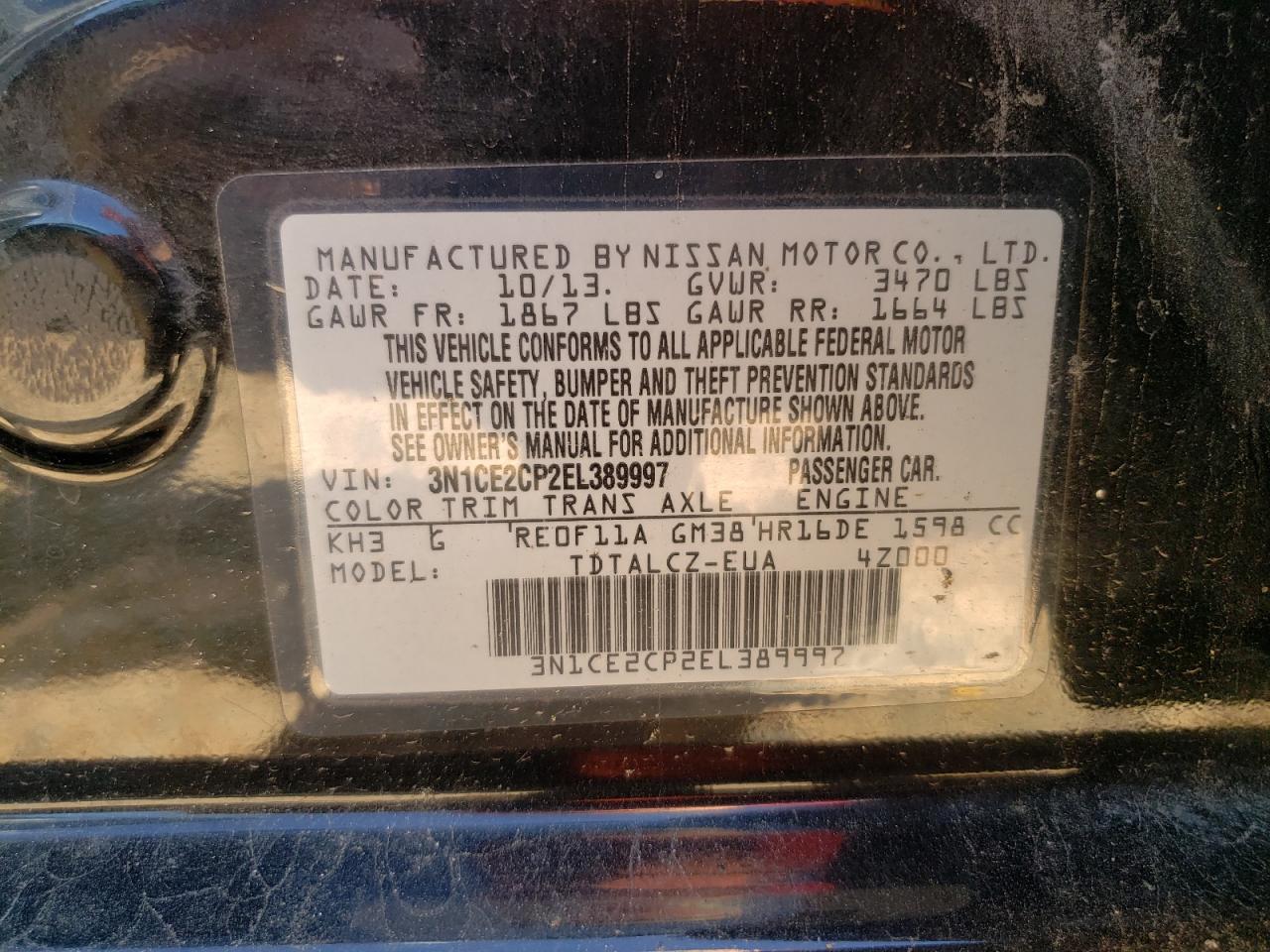 3N1CE2CP2EL389997 2014 Nissan Versa Note S