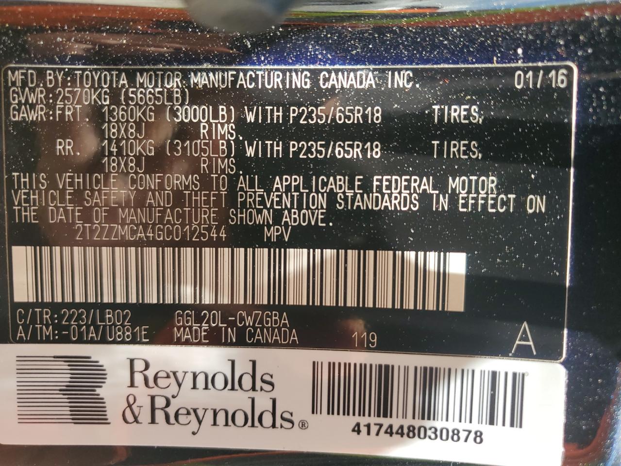 2T2ZZMCA4GC012544 2016 Lexus Rx 350