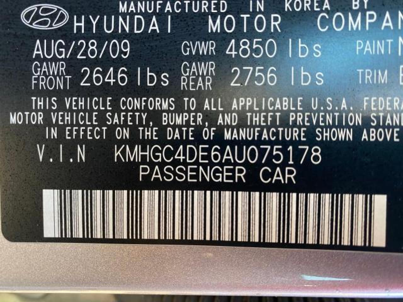 KMHGC4DE6AU075178 2010 Hyundai Genesis 3.8L