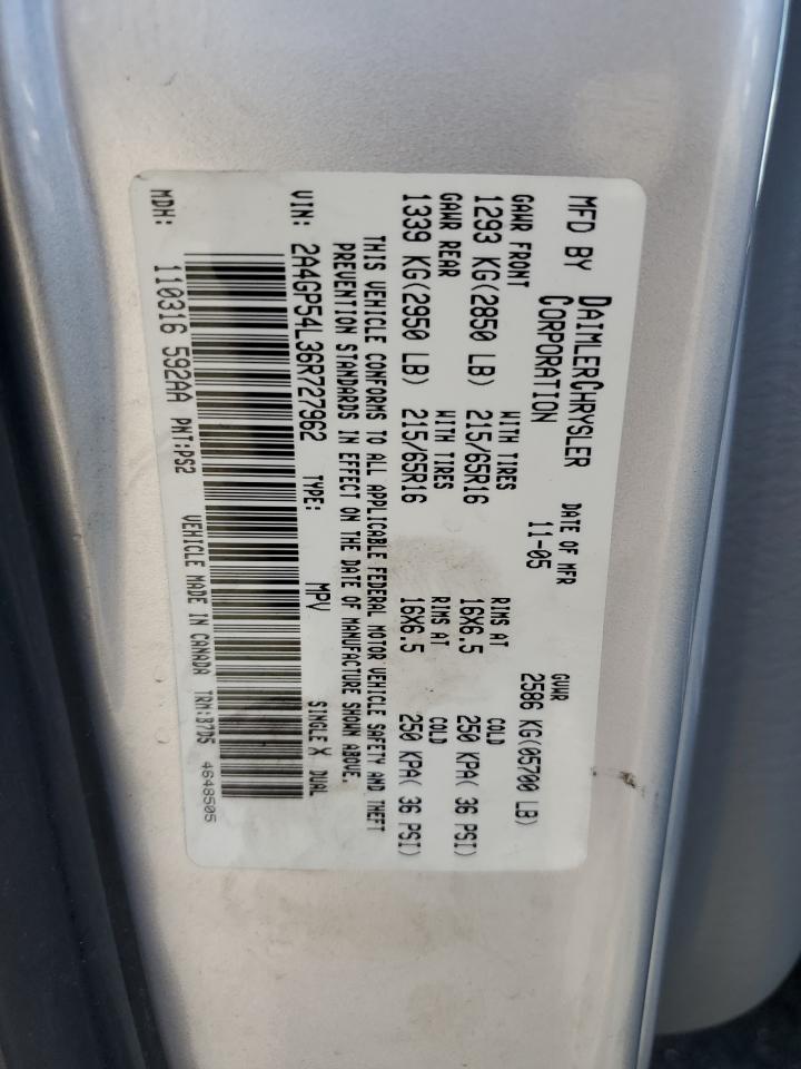 2A4GP54L36R727962 2006 Chrysler Town & Country Touring