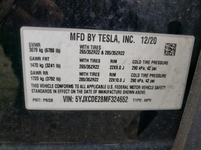 2021 Tesla Model X VIN: 5YJXCDE28MF324652 Lot: 57939044