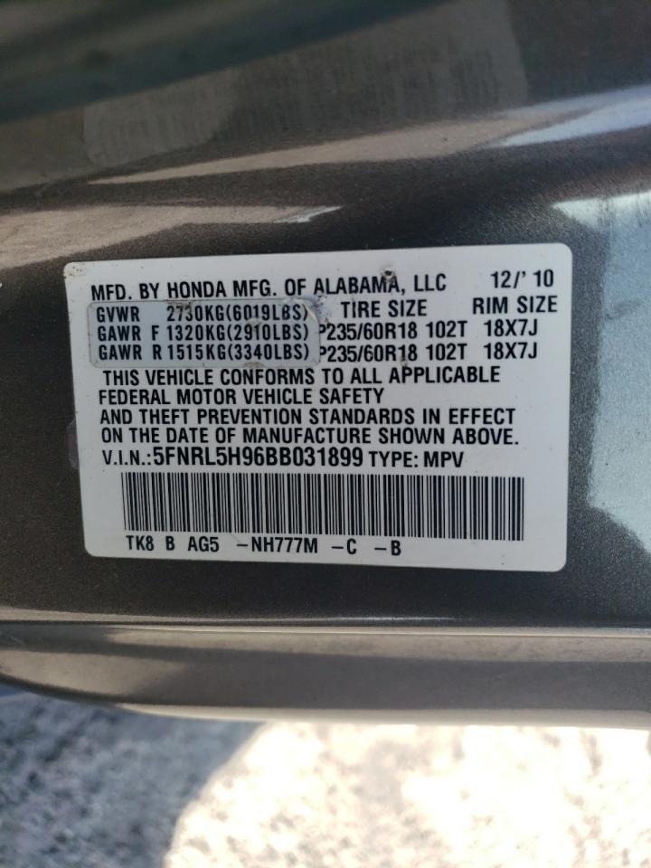 5FNRL5H96BB031899 2011 Honda Odyssey Touring