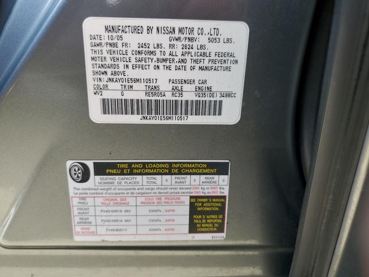 JNKAY01E56M110517 2006 Infiniti M35 Base