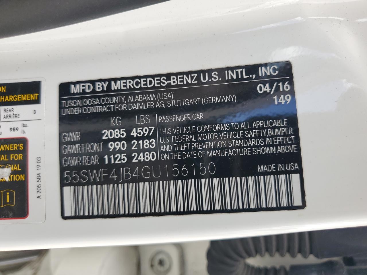 55SWF4JB4GU156150 2016 Mercedes-Benz C 300