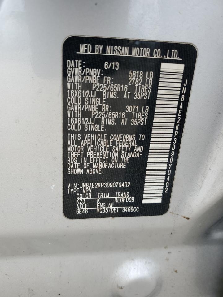 JN8AE2KP3D9070402 2013 Nissan Quest S