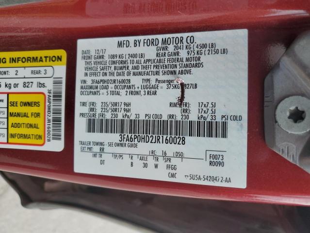 VIN 3FA6P0HD2JR160028 2018 Ford Fusion, SE no.12