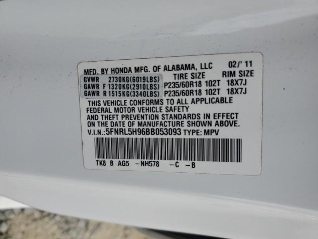 2011 Honda Odyssey Touring VIN: 5FNRL5H96BB053093 Lot: 59597814