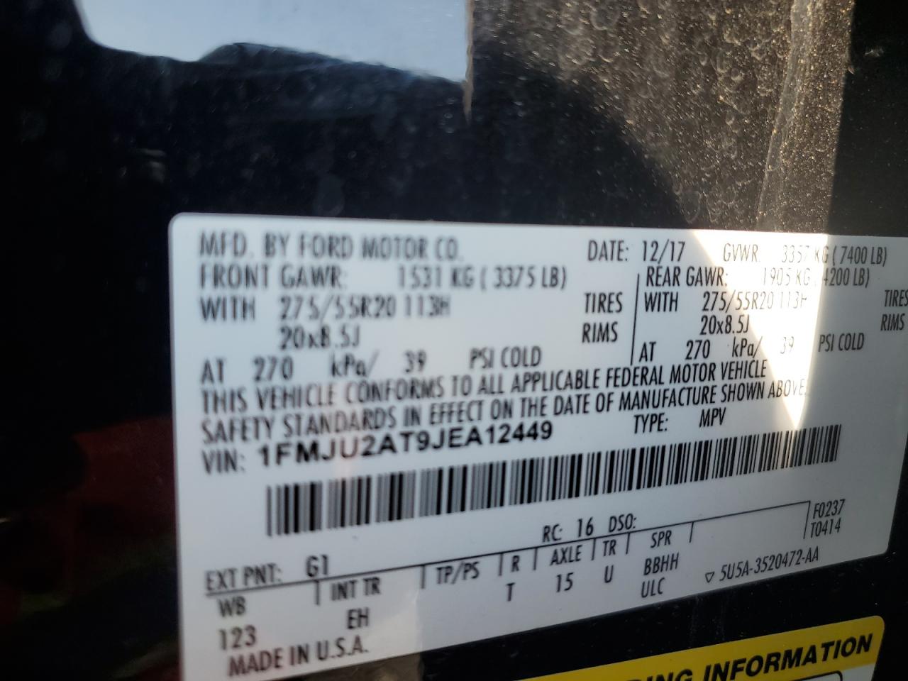 1FMJU2AT9JEA12449 2018 Ford Expedition Limited