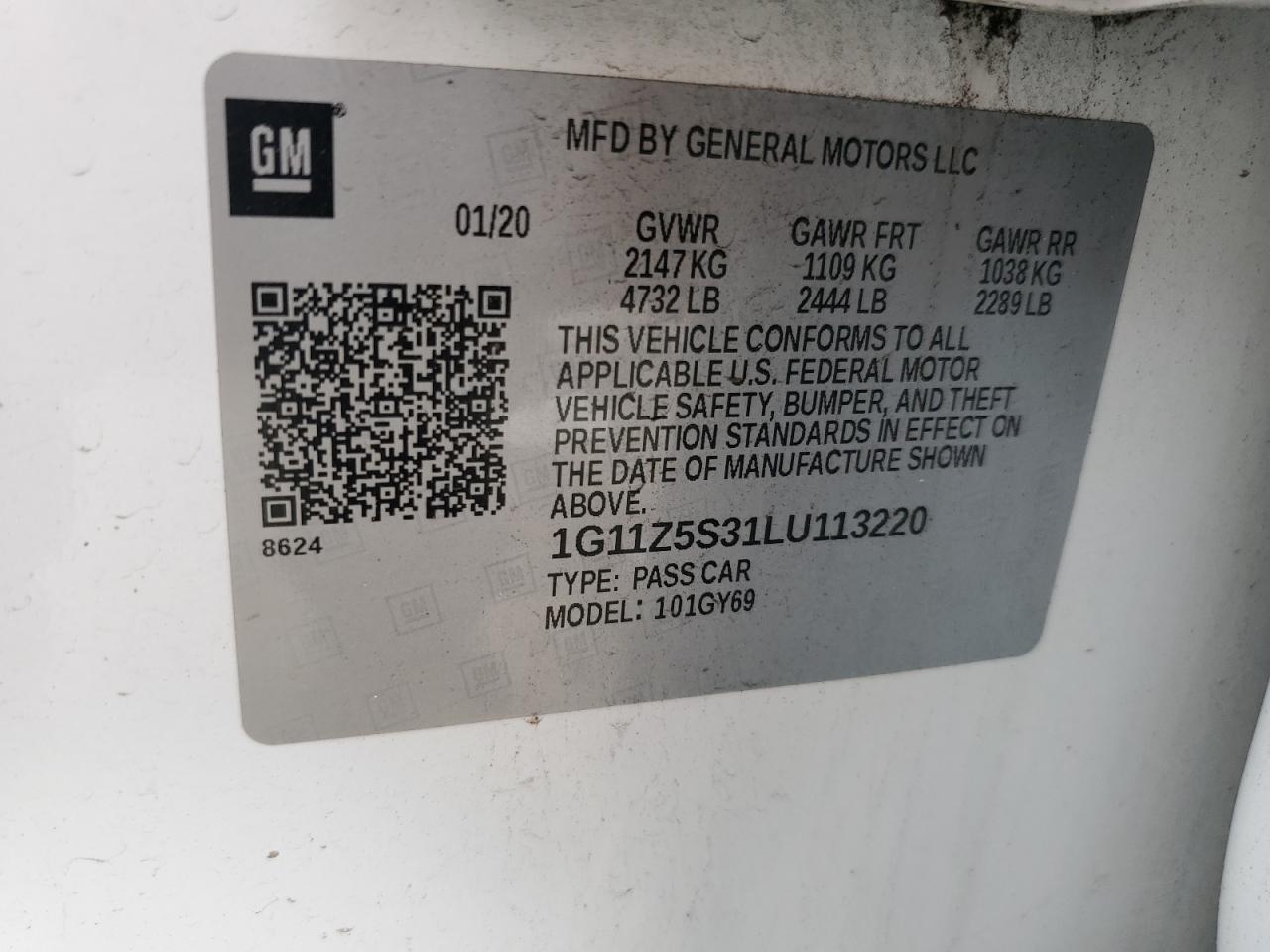 1G11Z5S31LU113220 2020 Chevrolet Impala Lt