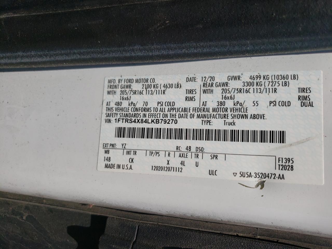 1FTRS4X84LKB79270 2020 Ford Transit T-350 Hd