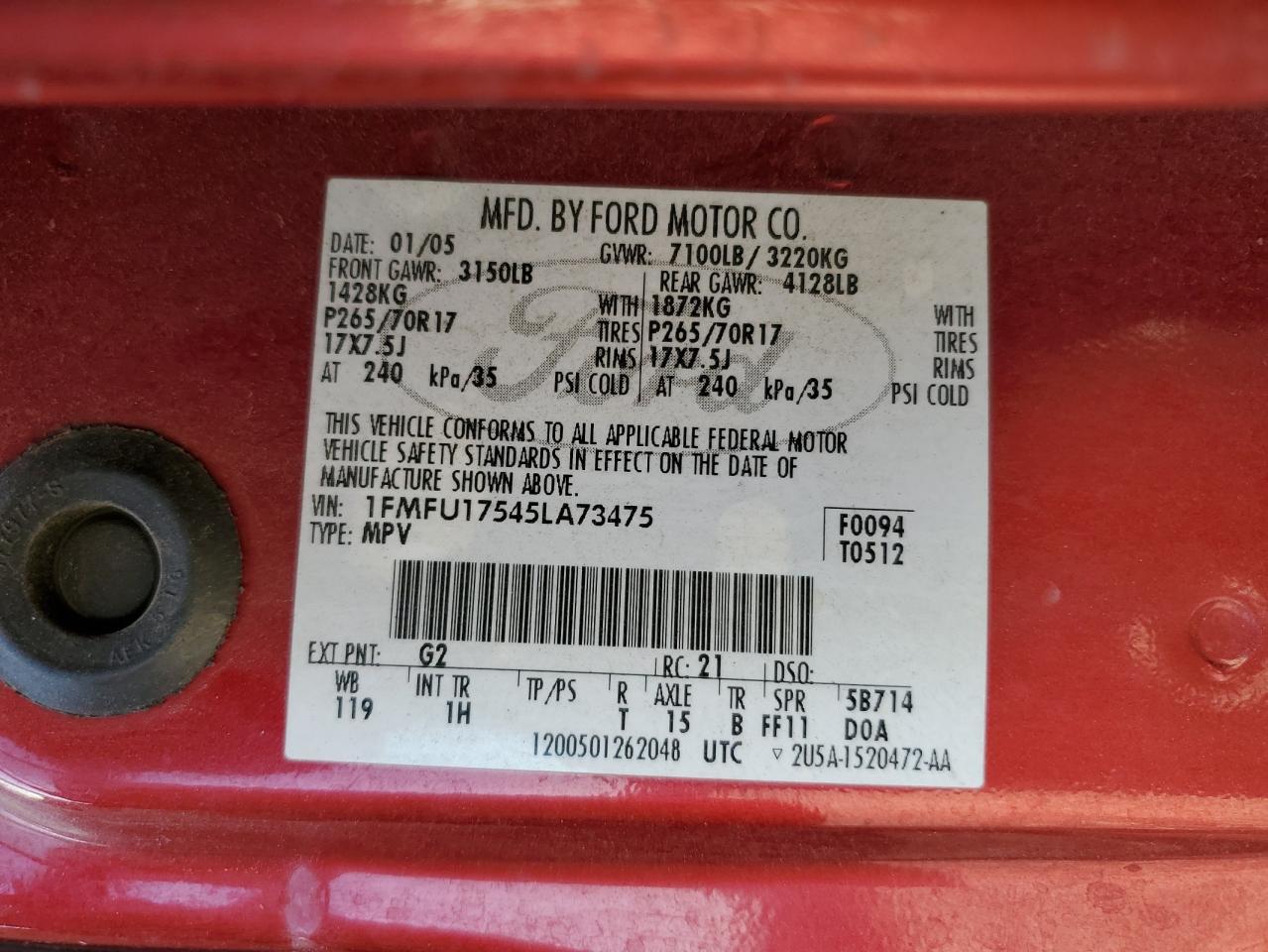 1FMFU17545LA73475 2005 Ford Expedition Eddie Bauer