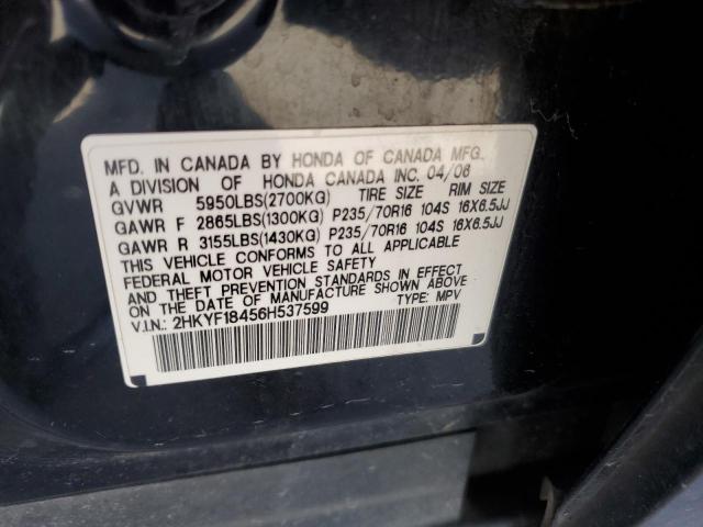 2006 Honda Pilot Ex VIN: 2HKYF18456H537599 Lot: 59066384