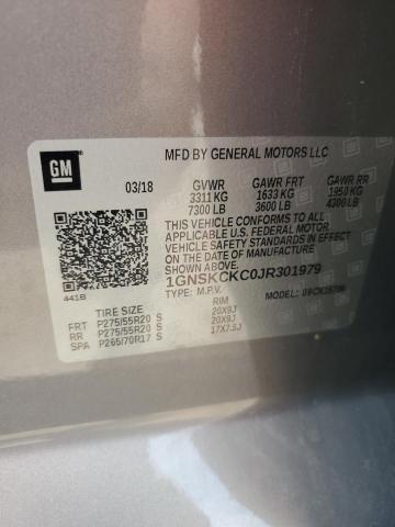 2018 Chevrolet Tahoe K1500 Premier VIN: 1GNSKCKC0JR301979 Lot: 58125334