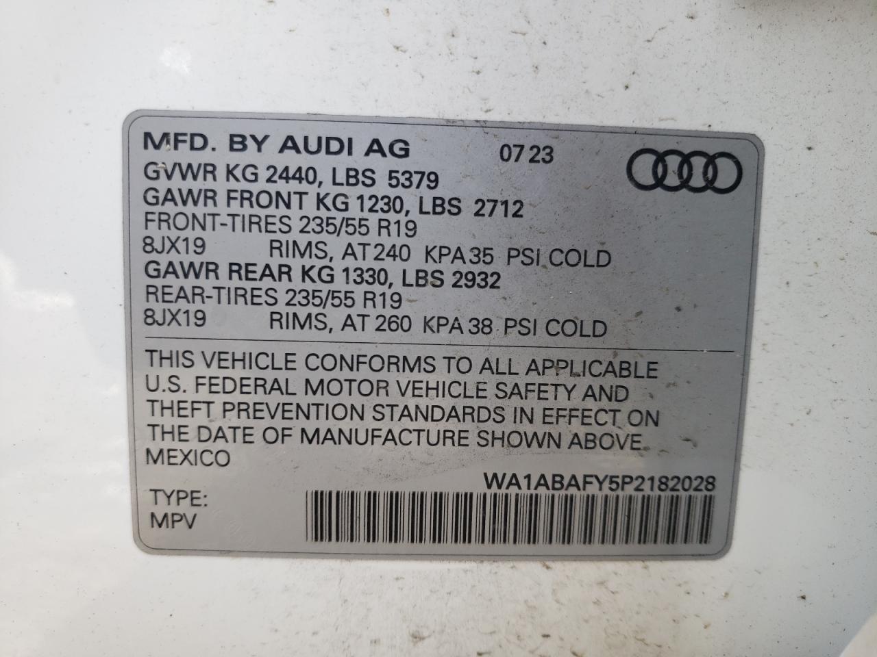 WA1ABAFY5P2182028 2023 Audi Q5 Premium 40