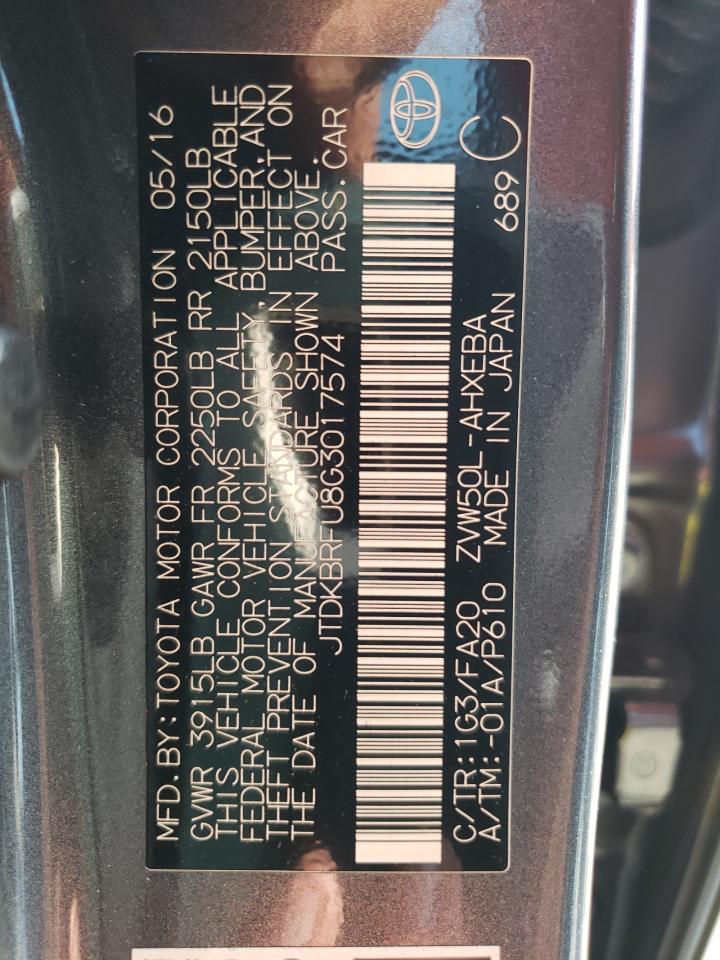 JTDKBRFU8G3017574 2016 Toyota Prius