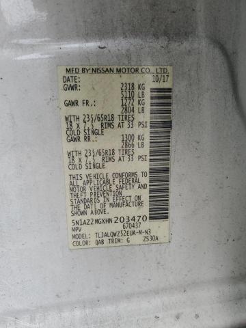 2017 Nissan Murano S VIN: 5N1AZ2MGXHN203470 Lot: 57666924