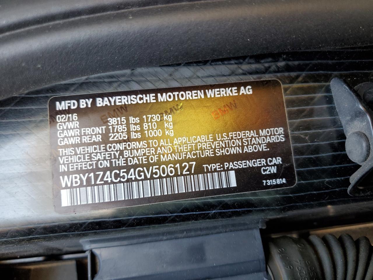 WBY1Z4C54GV506127 2016 BMW I3 Rex