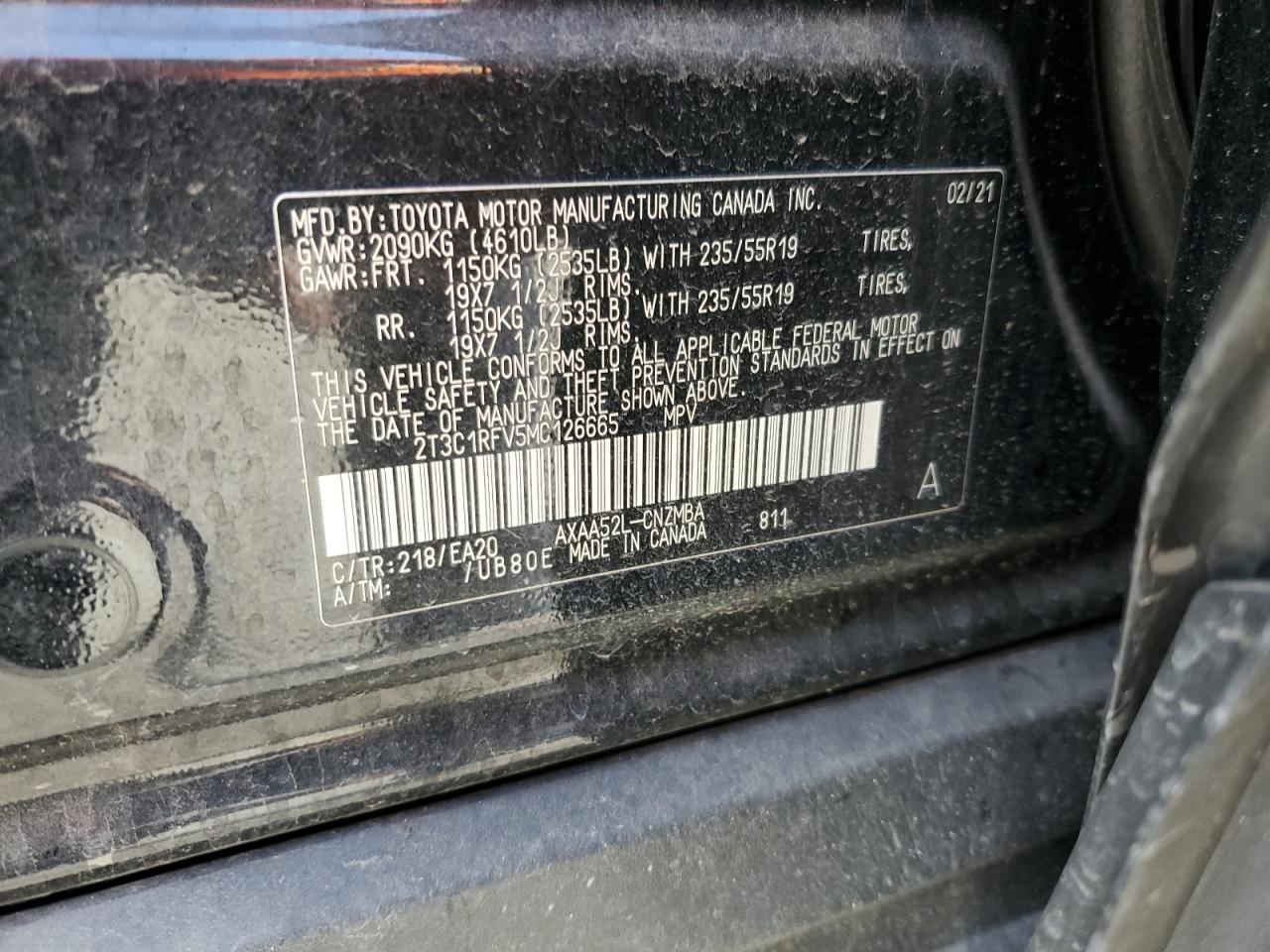 2T3C1RFV5MC126665 2021 Toyota Rav4 Xle Premium