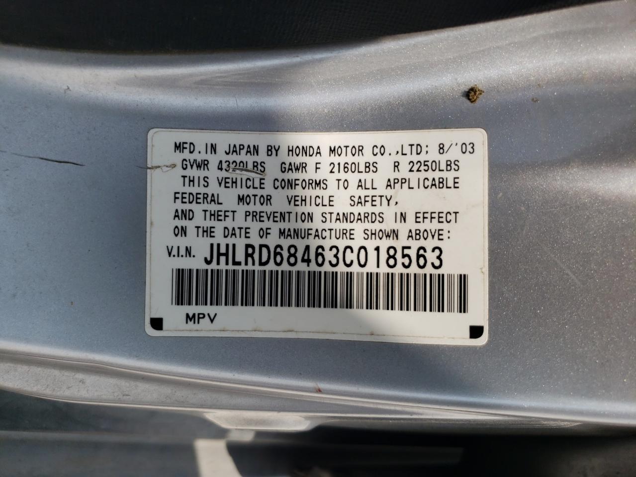 JHLRD68463C018563 2003 Honda Cr-V Lx