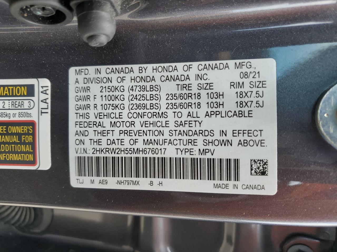 2HKRW2H55MH676017 2021 Honda Cr-V Ex