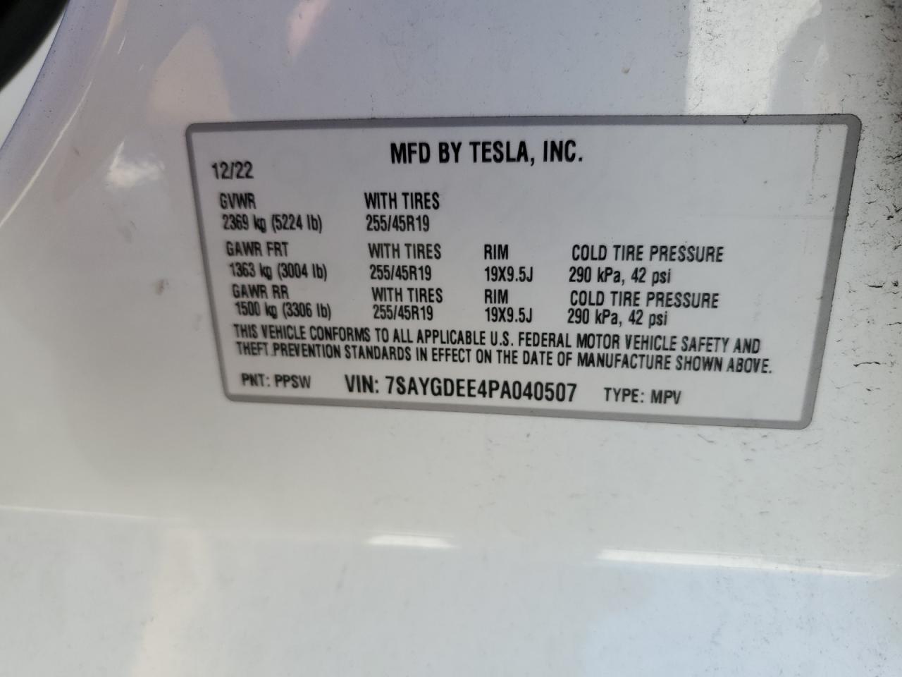 7SAYGDEE4PA040507 2023 Tesla Model Y