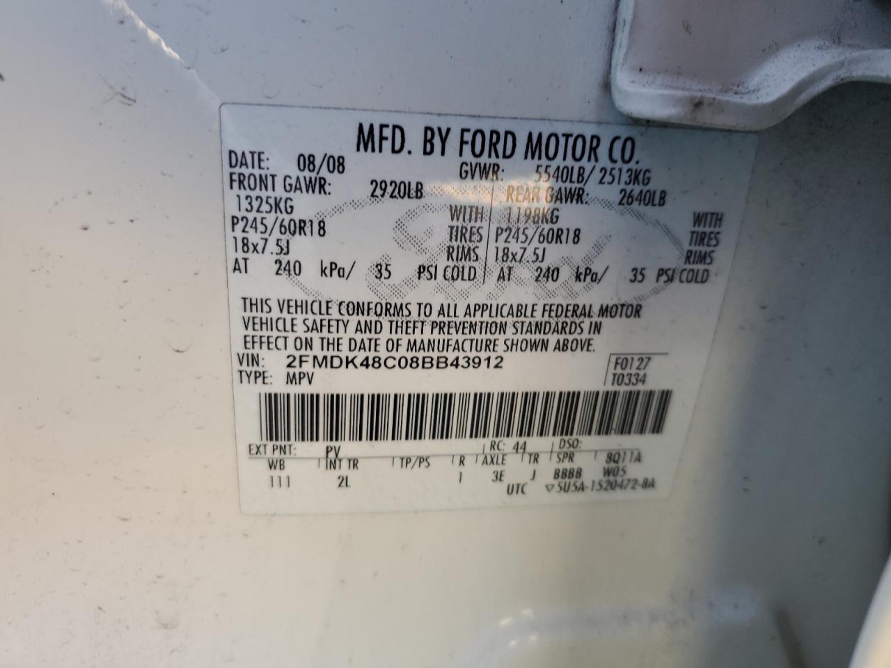 2FMDK48C08BB43912 2008 Ford Edge Sel