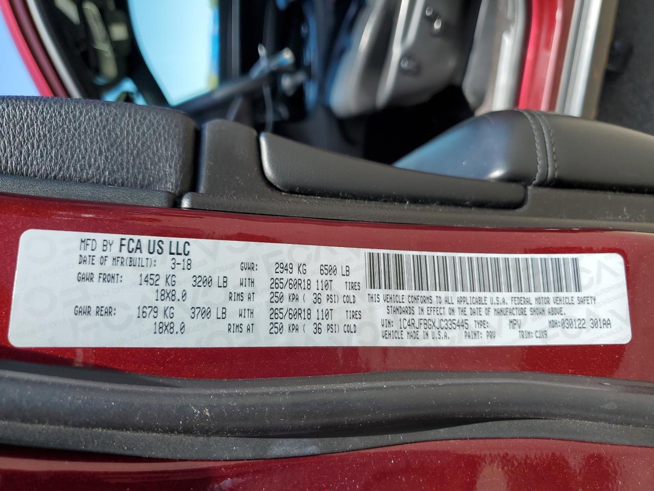 1C4RJFBGXJC335445 2018 Jeep Grand Cherokee Limited