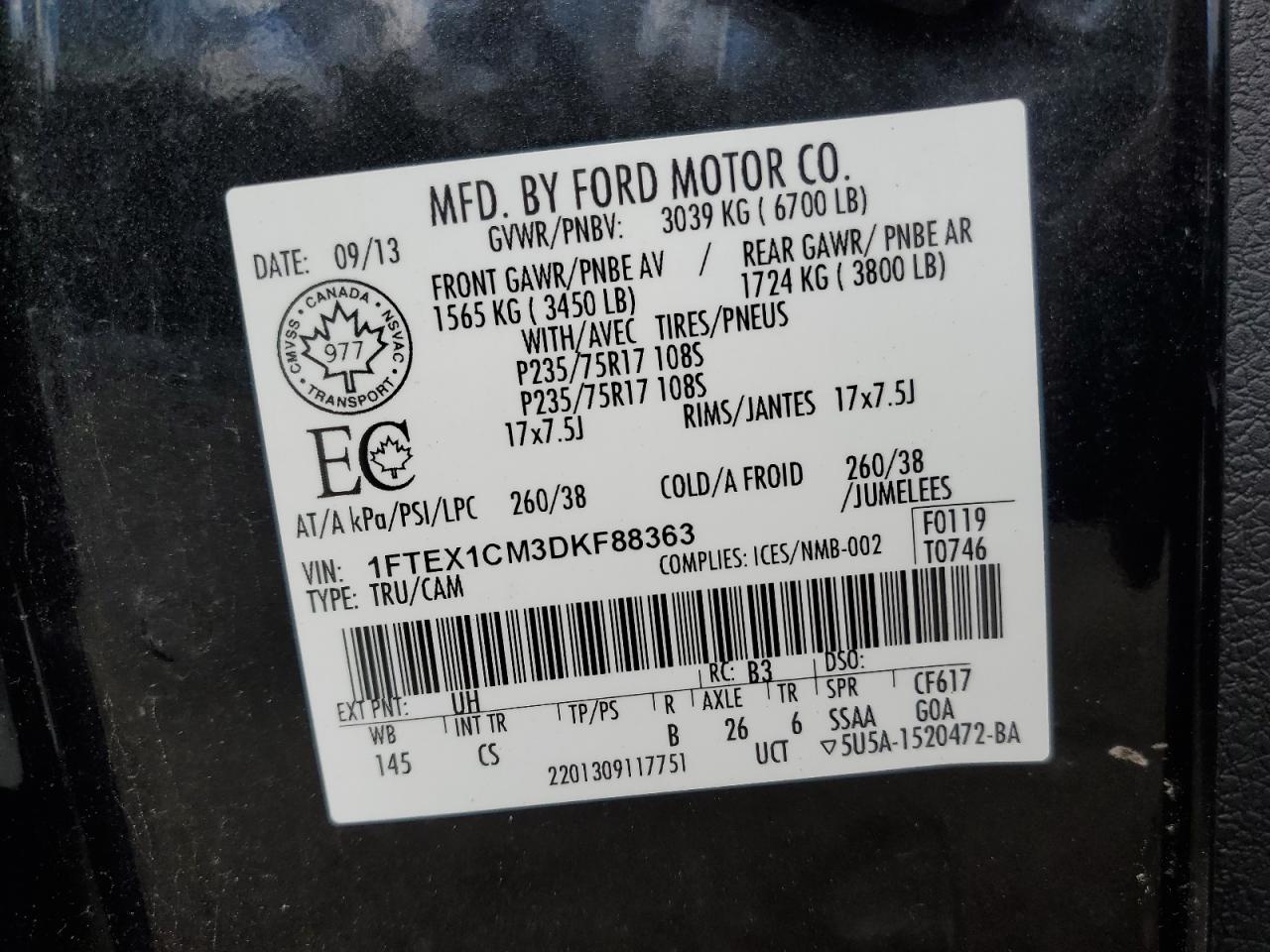 1FTEX1CM3DKF88363 2013 Ford F150 Super Cab