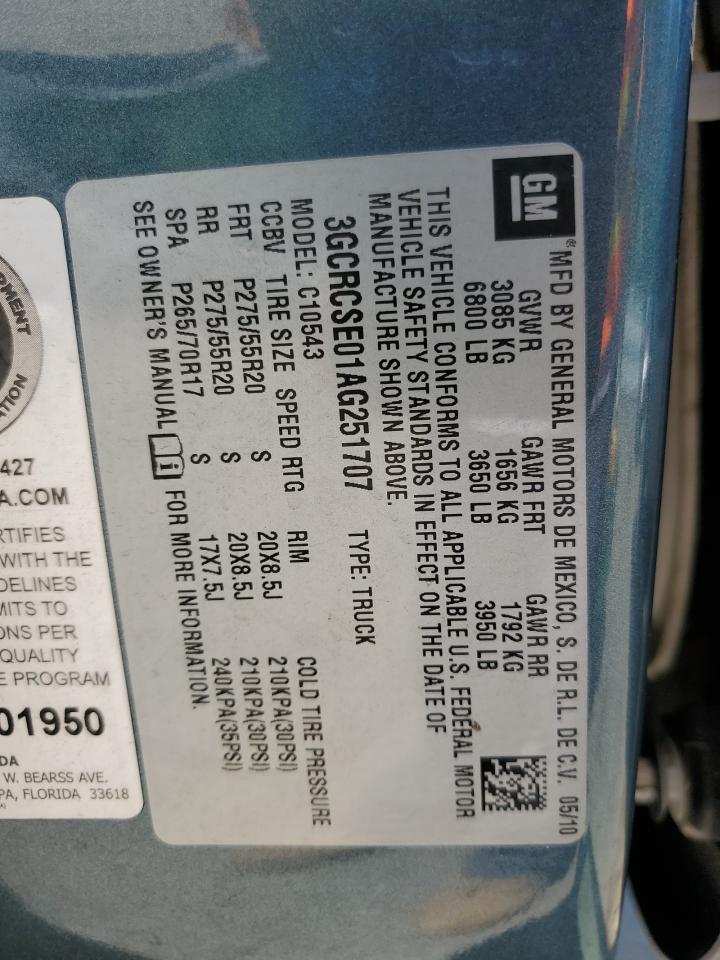 3GCRCSE01AG251707 2010 Chevrolet Silverado C1500 Lt