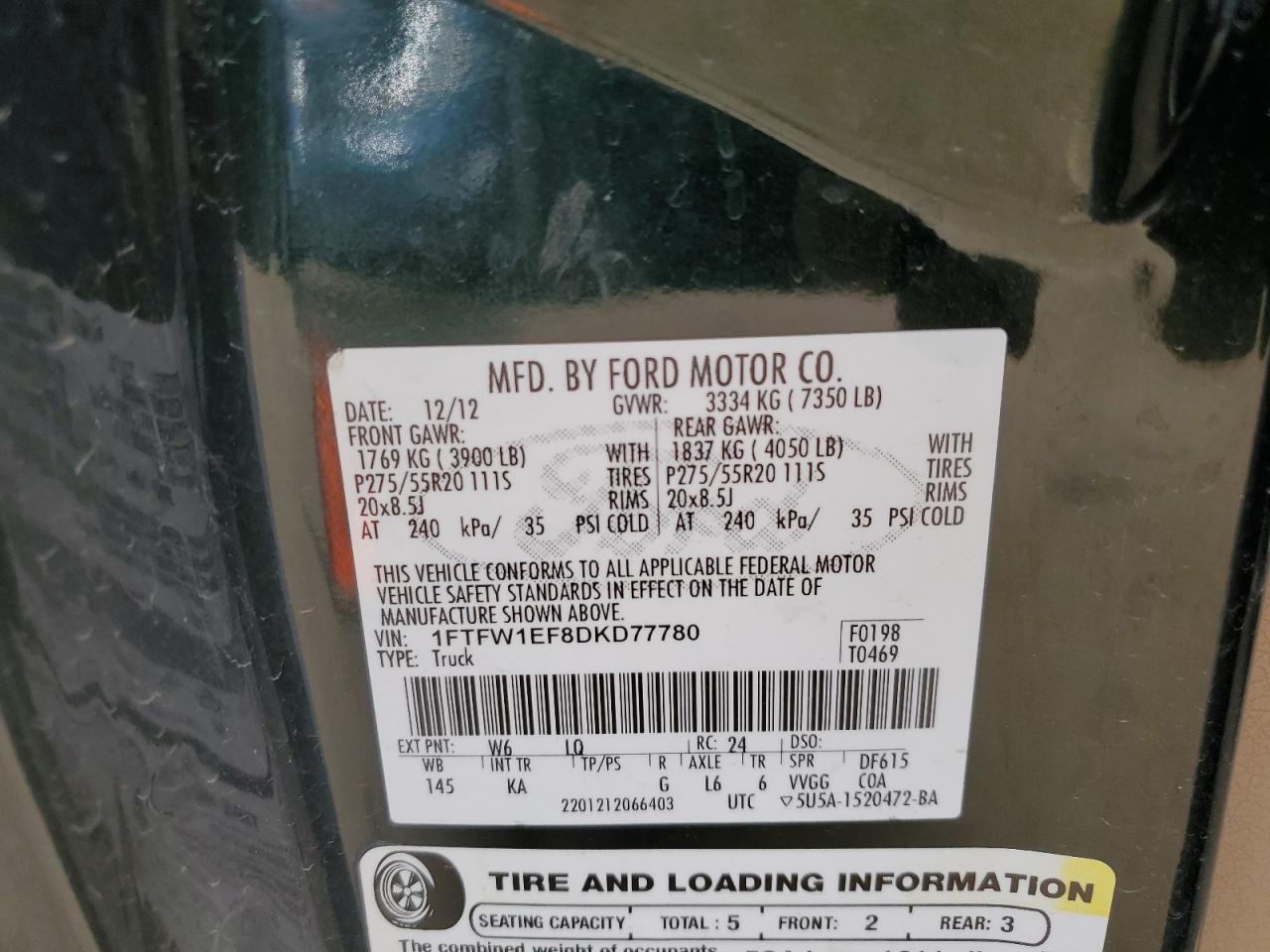 1FTFW1EF8DKD77780 2013 Ford F150 Supercrew