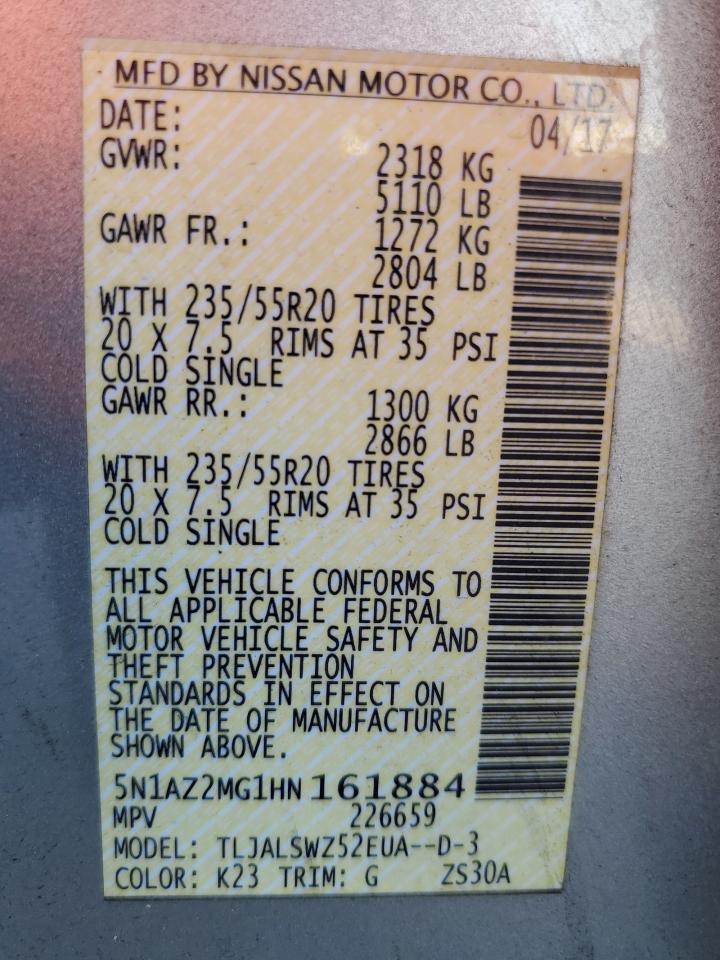 5N1AZ2MG1HN161884 2017 Nissan Murano S