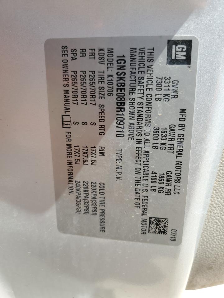 1GNSKBE08BR109710 2011 Chevrolet Tahoe K1500 Lt